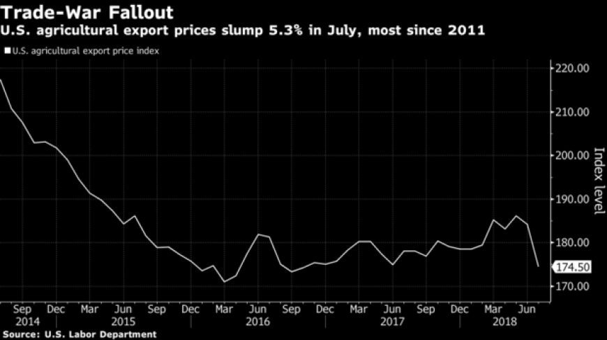 أسعار الصادرات الزراعية الأمريكية تهبط بأسرع وتيرة منذ 2011